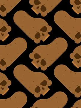 Skull Potato pattern seamless. potatoes skeleton background. Deadly scary veg Stock Illustration