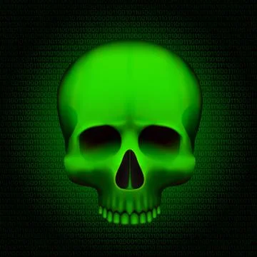 Skull is a program virus, On digital background. 스톡 일러스트