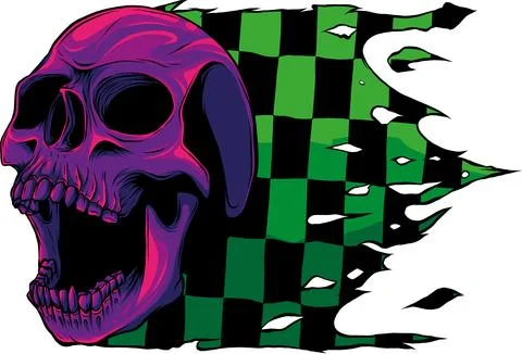 Skull with race Flag vector illustration on white background Stock Illustration
