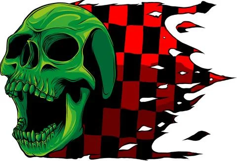 Skull with race Flag vector illustration on white background Stock Illustration