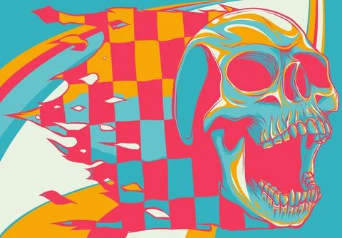Skull with race Flag vector illustration on white background Stock Illustration