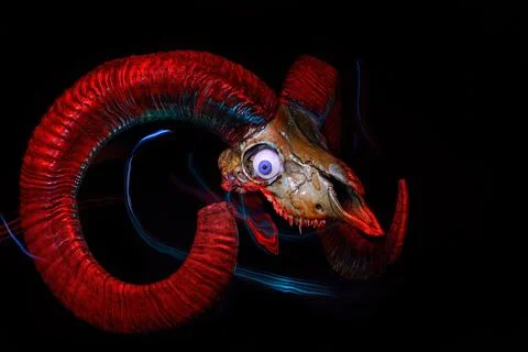Skull of ram with evil eye Stock Photos