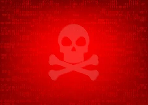 Skull on red binary code number background 库存插图