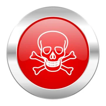 Skull red circle chrome web icon isolated. Stock Illustration