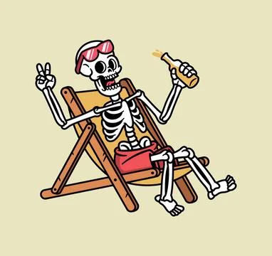 Skull relaxing while drinking beer Stock Illustration