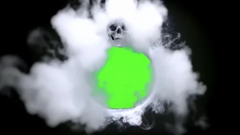 Skull on Ring of White Smoke with Green Screen Center Transitions Effect Stock Footage 336599640