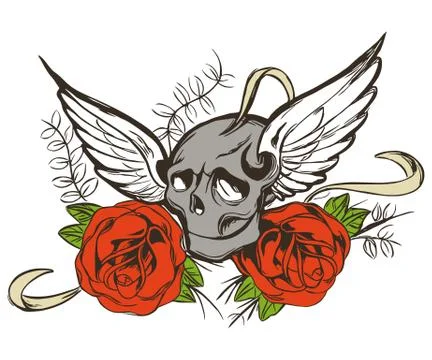 Skull Rose Vector Illustration Design Art Stock Illustration