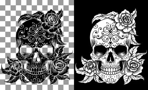 Skull Roses Abstract Pattern Tattoo Design Illustrazione stock