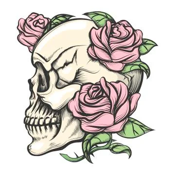 Skull with Roses Stock Illustration