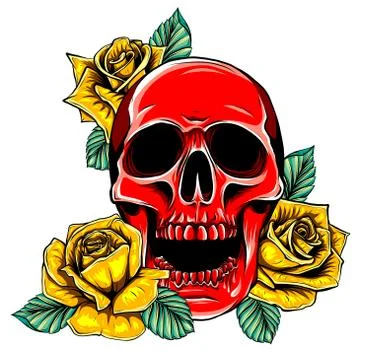 Skull with roses vector illustration graphics art Illustrazione stock