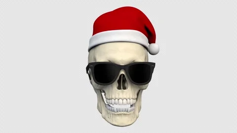Skull with Santa hat - 3d render looped with alpha channel. Stock Footage 258654661