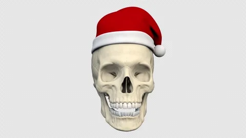 Skull with Santa hat - 3d render looped with alpha channel. Stock Footage 258655276