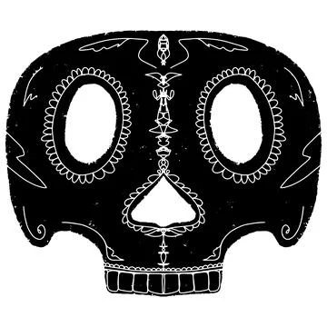 Skull with Santa Muerte patterns. Graphics, stylization, linocut. Vector elem Stockillustratie