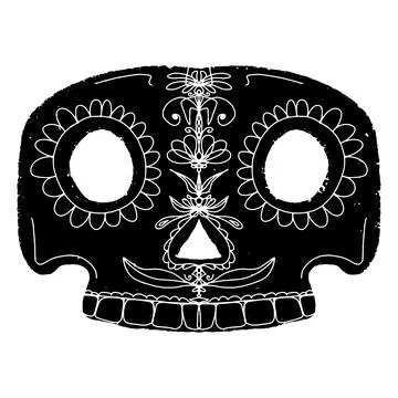 Skull with Santa Muerte patterns. Graphics, stylization, linocut. Vector elem Illustrazione stock