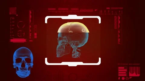 Skull Scanned - Digital Interface - red 01 Stock Footage 57866803