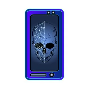 Skull on screen isolated on white background. Stock Illustration