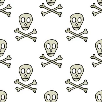 Skull seamless doodle pattern, vector illustration Stock Illustration