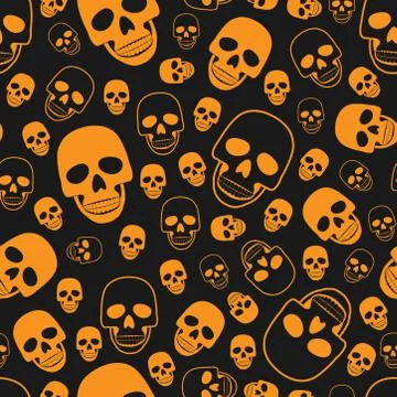 Skull seamless pattern on black background. halloween skull pattern backgroun Stock Illustration