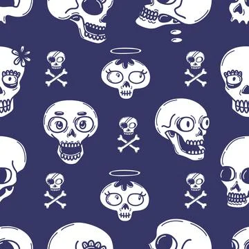 Skull seamless pattern doodle skulls gothic background, mexico dead day carnival Ilustración de archivo