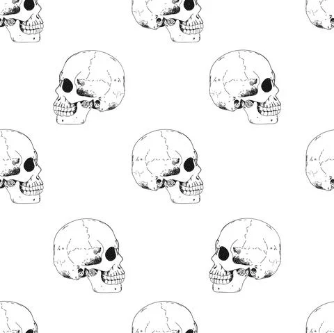 Skull seamless pattern. Halloween wallpaper. Human skeleton background. イラスト素材