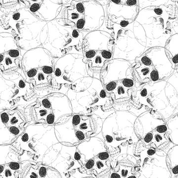 Skull seamless pattern. Halloween wallpaper. Human skeleton background. Illustrazione stock