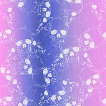 Skull seamless pattern. Halloween wallpaper. Human skeleton hand drawing back Stock Illustration