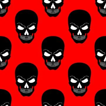 Skull seamless pattern vector illustartion. Black white red drawing Illustrazione stock