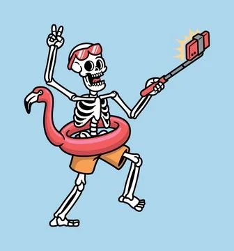 Skull selfie with floating pool Stock Illustration
