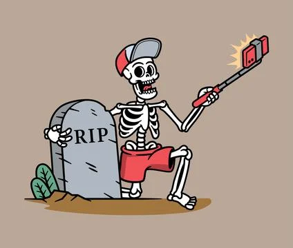 Skull selfie with grave Stock Illustration