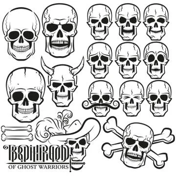 Skull set of emotions Stock Illustration