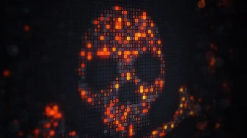 Skull shape of digital hex code and bokeh loopable animation 4k (4096x2304) Stock Footage 82253116