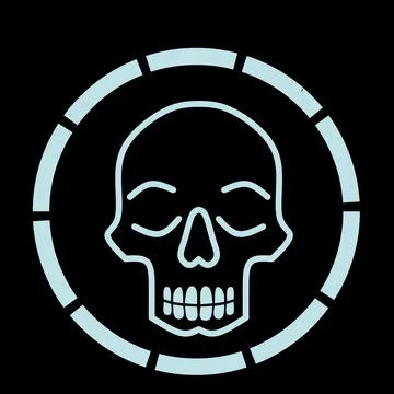 Skull shape illustration logo design in blue color on black background Stock Illustration