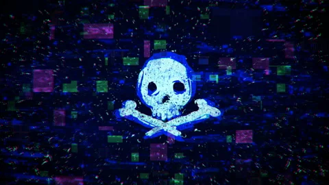 Skull shape with noise and glitching seamless loop animation Stock Footage 99878529