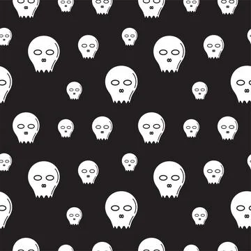 Skull shape vector illustration. Seamless pattern design template. Black an.. Illustrazione stock