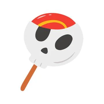 Skull Shaped Lollipop Candy with Red and Yellow Rainbow Pattern Stock Illustration