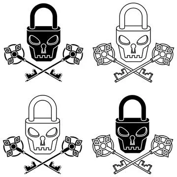 Skull shaped padlock with antique keys Stock Illustration