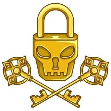 Skull shaped padlock with antique keys Stock Illustration
