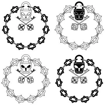 Skull shaped padlock with keys and chains Stock Illustration