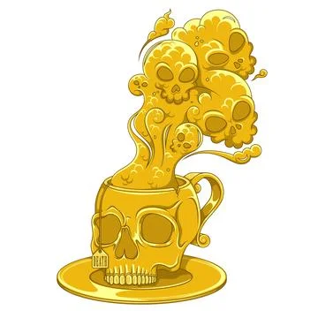 Skull Shaped Tea Cup With Toxic Death Smoke Stock Illustration