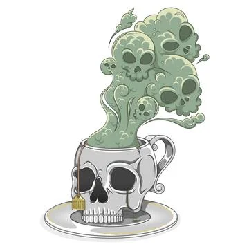 Skull Shaped Tea Cup With Toxic Death Smoke Stock Illustration