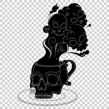 Skull Shaped Tea Cup With Toxic Death Smoke Illustrazione stock
