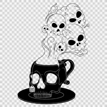 Skull Shaped Tea Cup With Toxic Death Smoke Stock Illustration