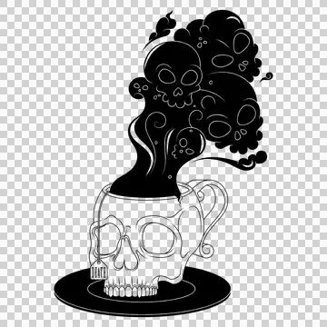 Skull Shaped Tea Cup With Toxic Death Smoke Illustrazione stock