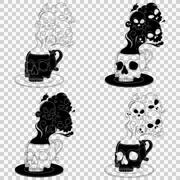 Skull Shaped Tea Cup With Toxic Death Smoke Stock Illustration