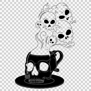 Skull Shaped Tea Cup With Toxic Death Smoke Stock Illustration