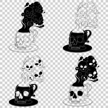 Skull Shaped Tea Cup With Toxic Death Smoke Stock Illustration