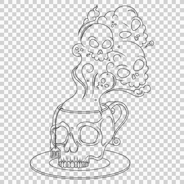 Skull Shaped Tea Cup With Toxic Death Smoke Stock Illustration