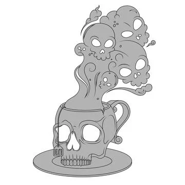 Skull Shaped Tea Cup With Toxic Death Smoke 스톡 일러스트