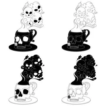 Skull Shaped Tea Cup With Toxic Death Smoke Illustrazione stock