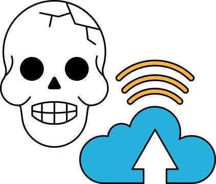 A skull is shown with a cloud and an arrow pointing up Stock Illustration